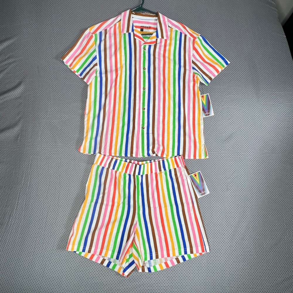 Pride Target Rainbow Stripe Shirt and Shorts Set Unisex Small NWT